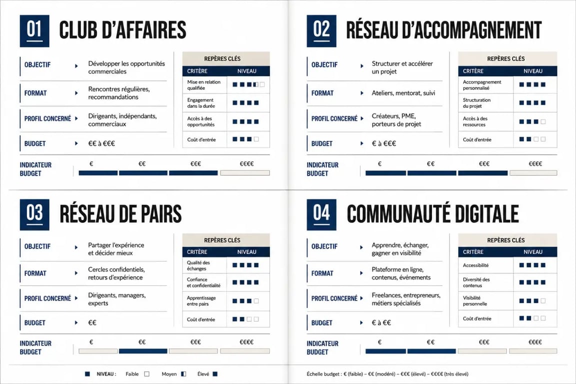 Comment choisir le bon réseau d'affaires pour son entreprise : comparatif visuel des principaux types de réseaux