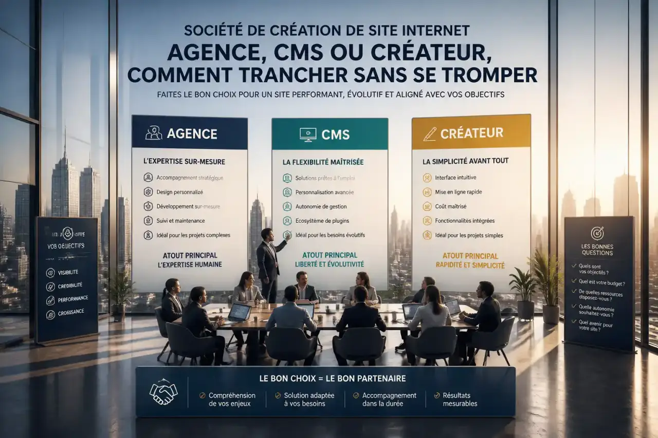Société de création de site internet : agence, CMS ou créateur, comment trancher sans se tromper