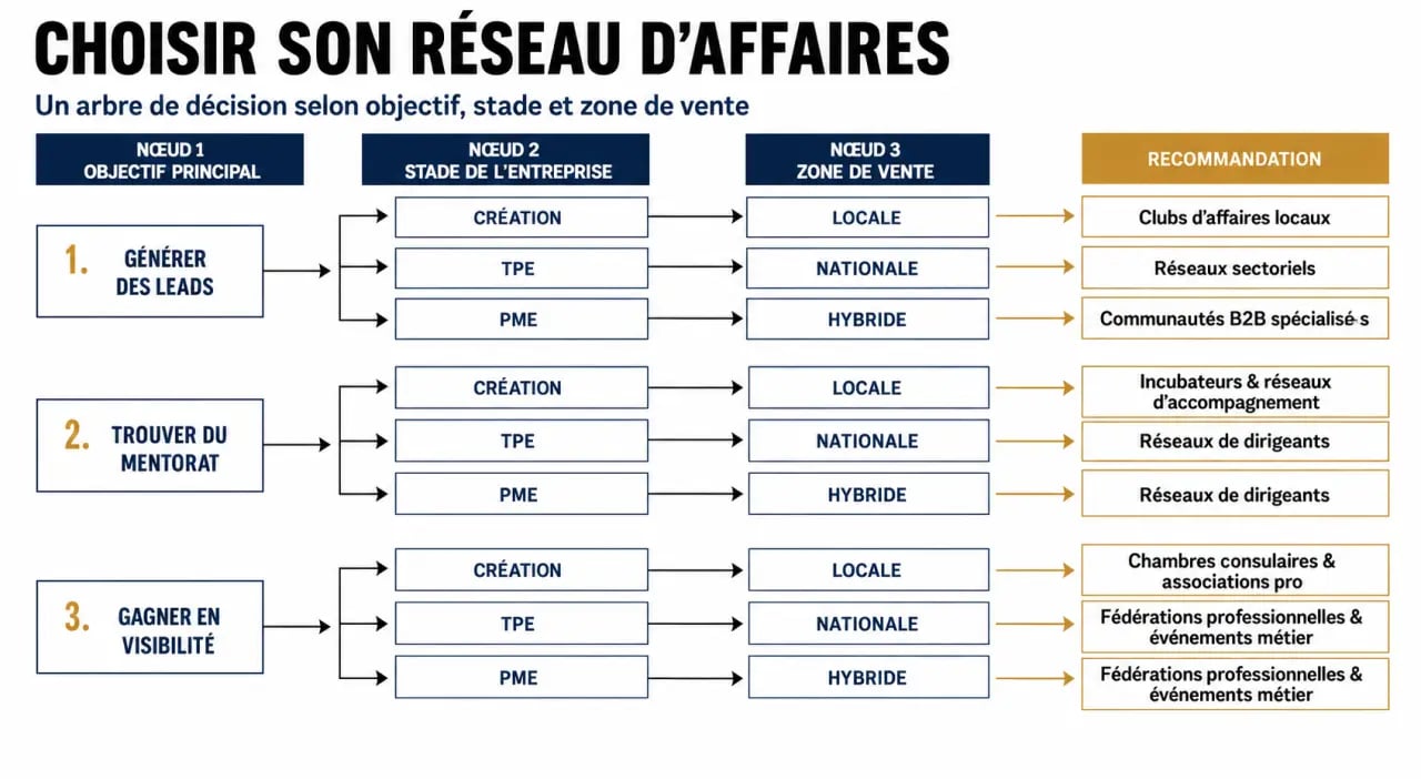 Comment choisir le bon réseau d'affaires pour son entreprise : arbre de décision selon objectifs, budget et temps