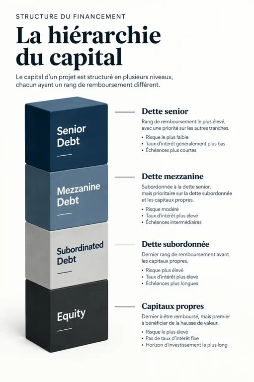 Schéma de la pile de capital illustrant la hiérarchie de la dette senior