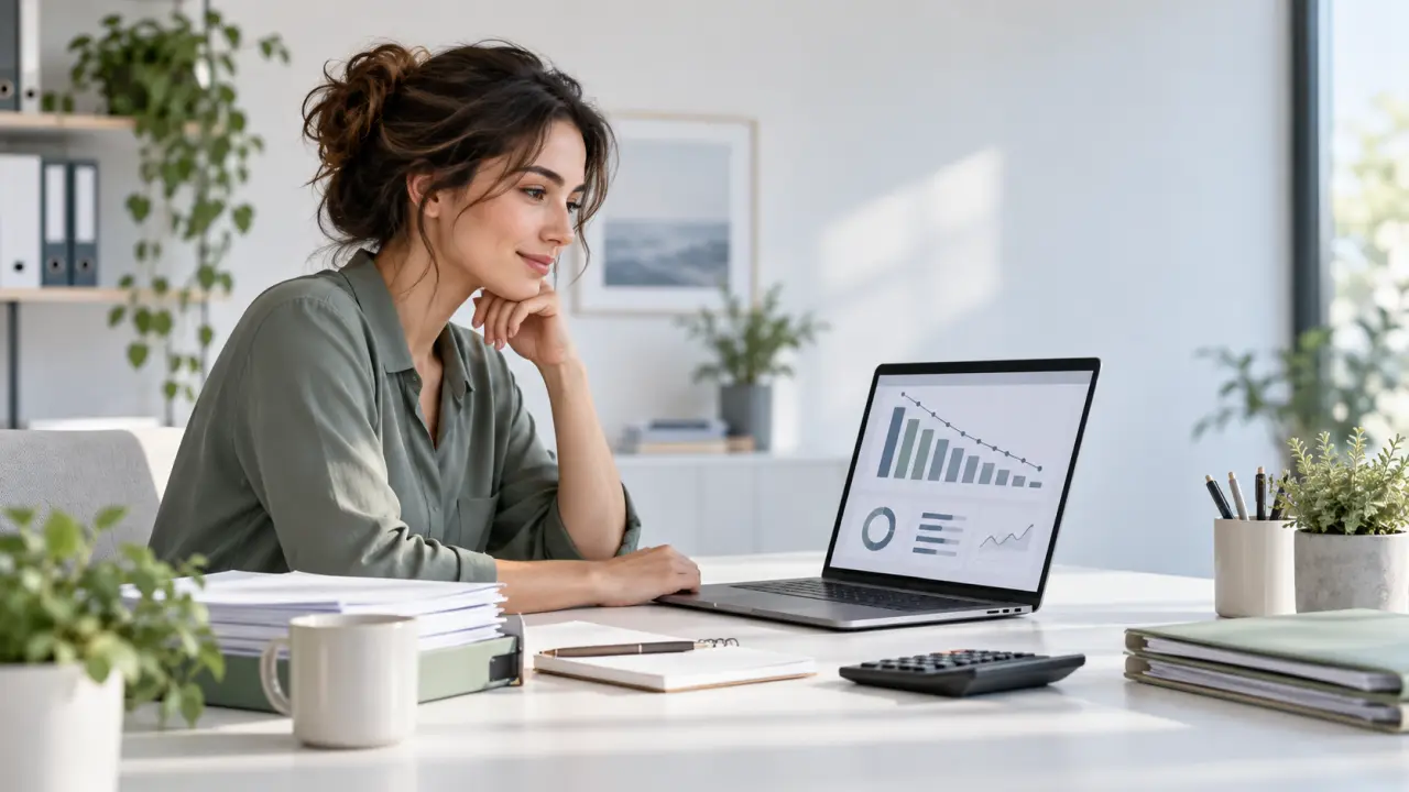 Dirigeante de TPE analysant un tableau de suivi des paiements clients